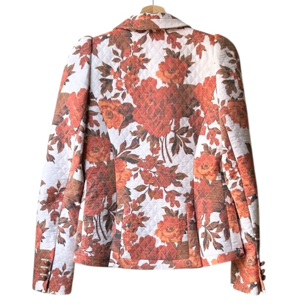 SMYTHE taped pouf sleeve one button blazer in Orange White rust floral Sz 4 - Picture 8 of 13